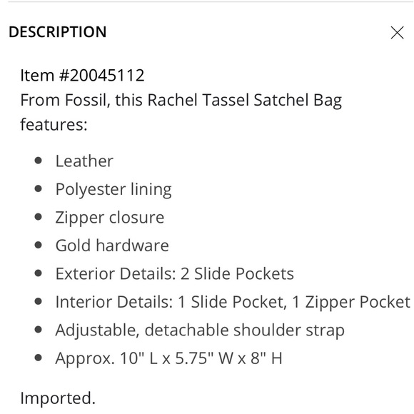 NEW! Fossil Twilight Leather Rachel Satchel - Picture 9 of 12